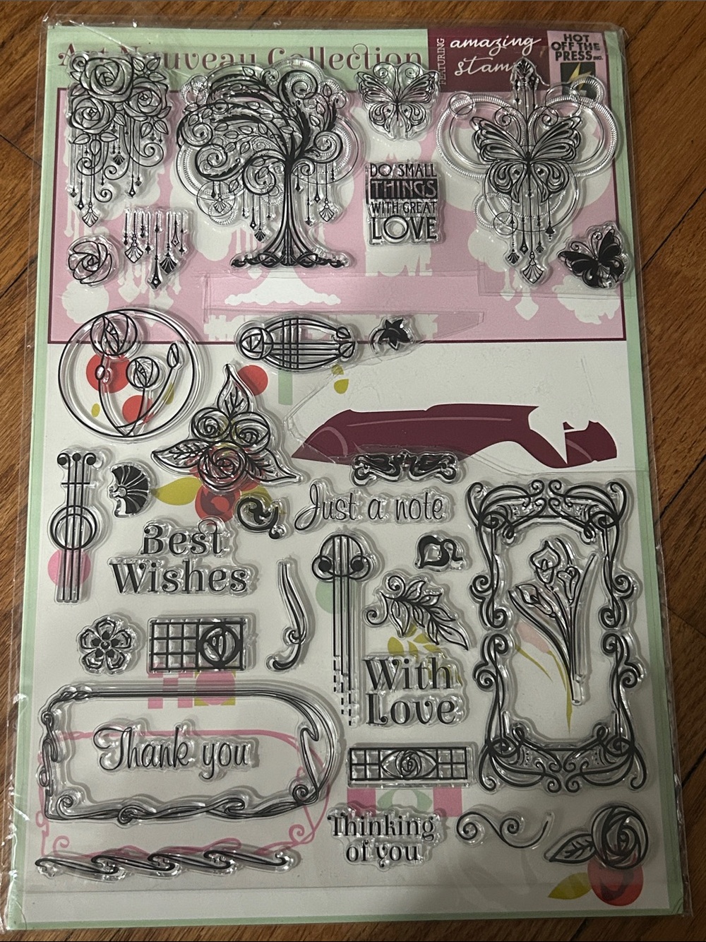 Clear Stamp Set — Floral & Sentiment Designs (Pink, White)